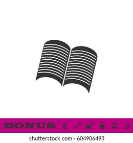 Open newspaper icon flat. Black pictogram on white background. Vector illustration symbol and bonus button