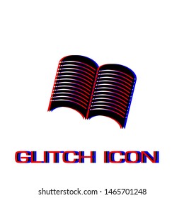 Open newspaper icon flat. Simple pictogram - Glitch effect. Vector illustration symbol