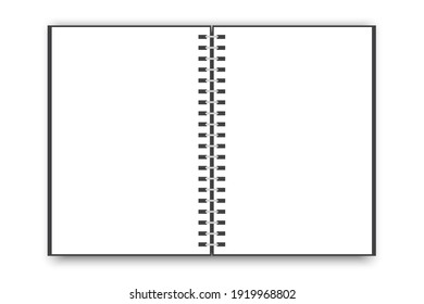 Open notebook. Blank vertical notebook page. Vector realistic illustration. Notebook paper. Stock image.