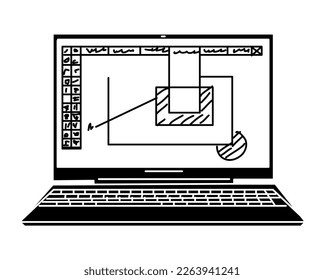 Open notebook with blueprint isolated object on white background
