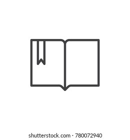 Open notebook with bookmark line icon, outline vector sign, linear style pictogram isolated on white. Book symbol, logo illustration. Editable stroke