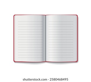 Open notebook featuring lined white pages and a vibrant red border, ideal for notes and journaling