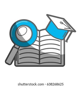 open notebook with graduation cap and magnifying