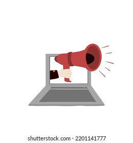 Open notebook with hand holding the megaphone