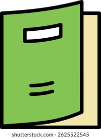 Open Notebook Icon with Green Cover Representing Study, Writing, and Note-Taking