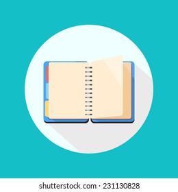 Open notebook icon on white background. Flat style