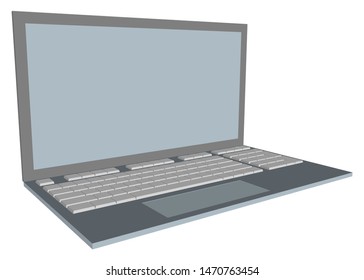 Open notebook isometric side view, with blank screen, isolated on white background EPS10 vector illustration.