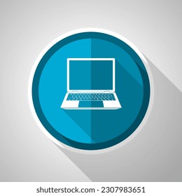 Open notebook, laptop, mobile computer symbol, flat design vector blue icon with long shadow