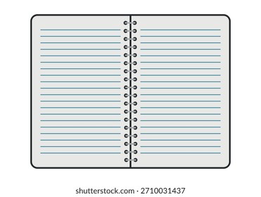 Open notebook with lined pages and metal spiral