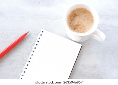 Open Notebook Page with cup of coffee and pen, Vector