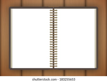 Open notebook page on wooden background - Vector illustration 