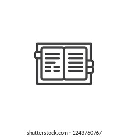 Open notebook pages outline icon. linear style sign for mobile concept and web design. Office notepad simple line vector icon. Symbol, logo illustration. Pixel perfect vector graphics