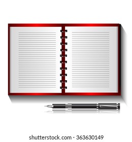 Open Notebook and Pen Isolated Vector Set