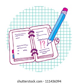 Open notebook with pencil