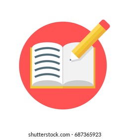 Open notebook with pencil vector icon