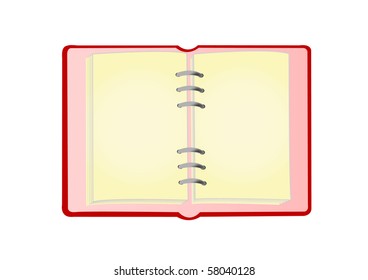 Open notebook of red color on a white background it is isolated
