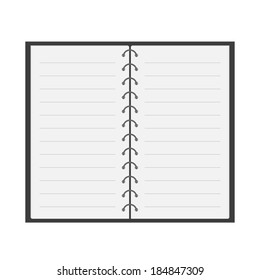 Open notebook  with spiral and blank lined paper. Flat design. Isolated. Vector illustration.