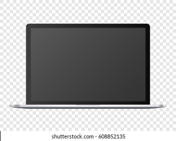 Open notebook template, black digital portable computer concept with empty screen and camera, on transparent background, vector quality detailed illustration.