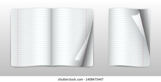 Open notebook template with strips and folded sheet. Mockup magazine or notepad for text. Light background.