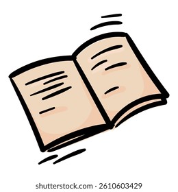 Open notebook. Vector hand drawn illustration isolated on white background for sticker, icon, print