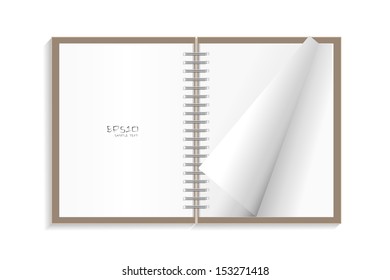 Open notebook with white page and corner fold on white background - Vector illustration