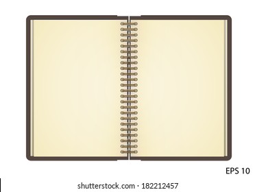 Open notebook with white page on wooden background - Vector illustration 