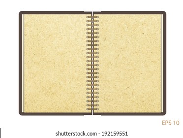 Open notebook with white page on wooden background - Vector illustration