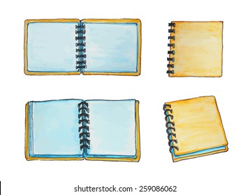 Open notebooks on white background