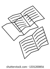 Open notebooks, records, books, documents, letters. Vector illustration. Logo. Emblem.