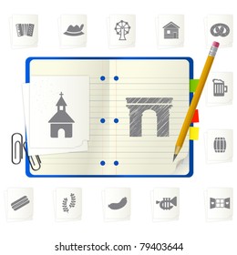 Open notepad with icons