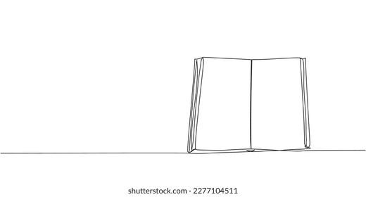 Open notepad one line art. Continuous line drawing of book, library, education, school, study, literature, paper, textbook, knowledge, read, learn, page, reading.