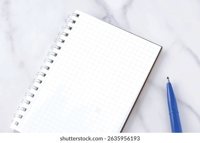 Abrir página do Bloco de notas com caneta azul, vetor