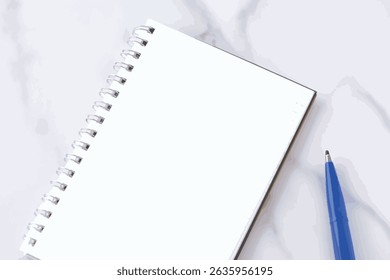 Abrir página de bloc de notas con lápiz azul, Vector