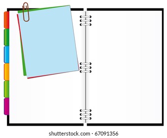 Open notepad with papers for notes. Vector illustration