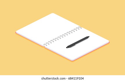 Open notepad with pen isometric icon