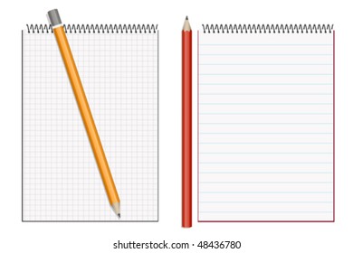 Open notepad with pencils isolated over a white background. Fully editable vector image.