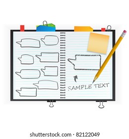 Open notepad with speech bubbles