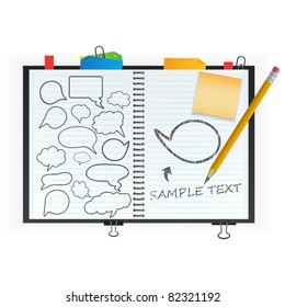 Open notepad with speech bubbles