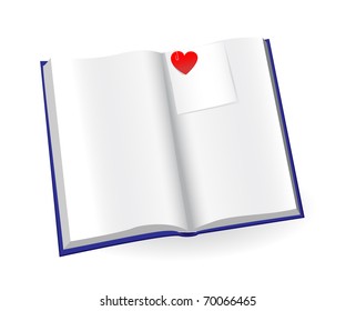 open notepad with sticker and red heart isolated on a white background. Vector illustration