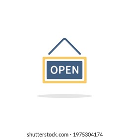 Open notice. Label with text. Icon with shadow. Commerce glyph vector illustration