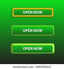 Open now 3D button realistic vector