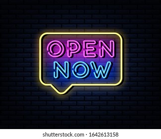 Open Now Neon Sign, Vector Illustration