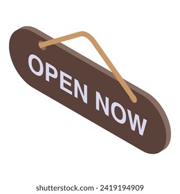 Open now shop icon isometric vector. Entrance board. Operational eating