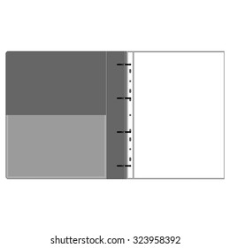 Open the office folder gray color for documents with a file which is a blank white sheet of paper for text vector illustration