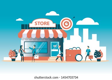 Open Offline Store Or Shop Business Building Concept For Website Template Or Banner Landing Homepage - Vector