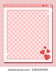Open old computer window with emptiness, copy space, retro technology illustration, Valentine's Day romantic card in Y2K aesthetics. Vector illustration.