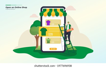 Open an online fashion shop, Opening online store illustration