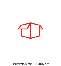 open opened box unbox unboxing logo icon vector line art outline monoline illustration