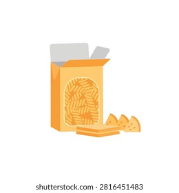 Open Orange Box of Healthy Breakfast Cereal or Pasta Fusilli Illustration Isolated on White Background