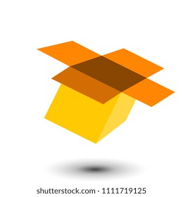 Open orange Gift Box.  Vector Illustration. Goods cardboard boxes. Flat style vector illustration isolated on white background. Boxes fall down